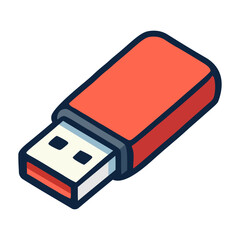 red usb flash drive data digital flat color vector illustration template design