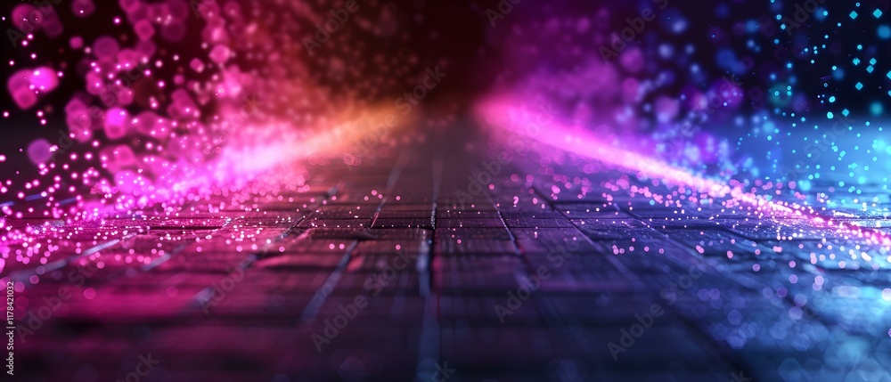 Aufkleber vibrant light path with sparkling particles in a colorful abstract environment