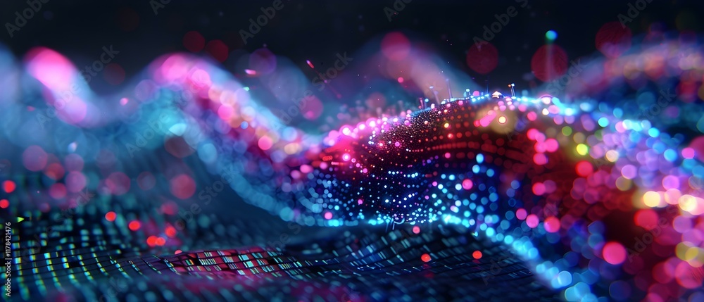 Aufkleber colorful abstract wave of glowing particles in showcasing light patterns and digital effects in vibr