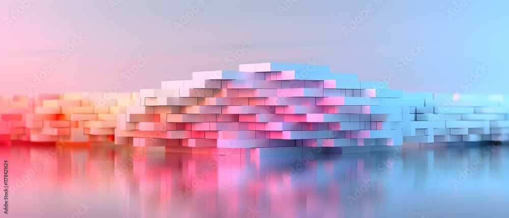 Poster colorful abstract background with layered blocks reflecting in water surface, ideal for modern desig