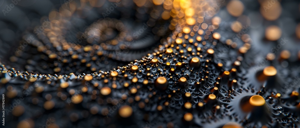 Poster abstract spiral pattern with intricate details and blurred textures in golden and black color tones