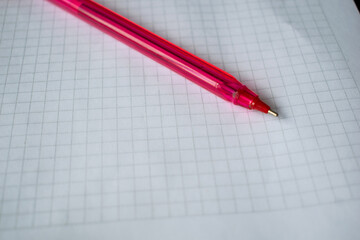 A red pen resting on a white grid paper sheet, representing creativity, writing, and organization. This clean and minimalist image is ideal for projects related to education, office supplies, planning