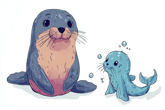 Cute seal illustration with playful baby seal, showcasing joy and fun
