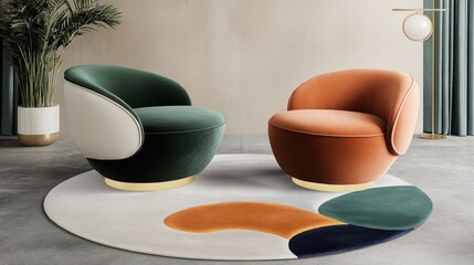 Modern velvet armchairs living room interior design