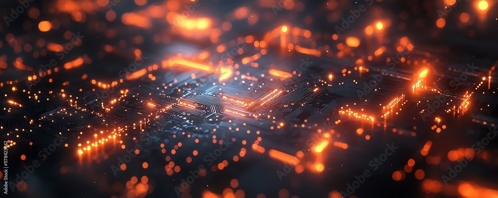 Leinwandbilder microchip with glowing circuitry, semiconductor technology, showcasing advancements in computer engi