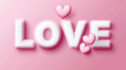 Minimalistic 3D Typography Design with "LOVE" in Pink and White for Valentine's Day, Perfect for Editorial and Graphic Design Projects  