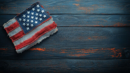 Obraz premium American flag patch on rustic wooden surface conveys patriotism and craftsmanship