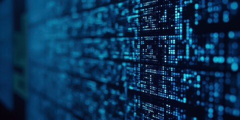 Digital Matrix Flow: Abstract close-up of a dynamic blue digital matrix, showcasing intricate patterns and data streams. Ideal for tech, futuristic, and data-related projects.