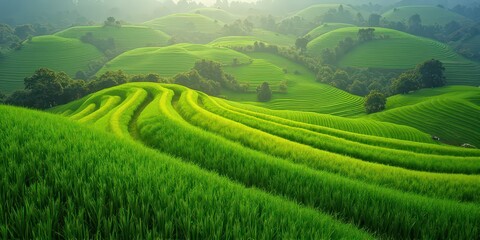 Obraz premium Serene Rice Terraces at Sunrise 