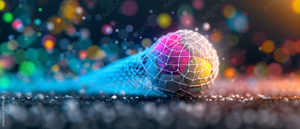 Aufkleber colorful abstract background with light bokeh effect and lacrosse ball in a net