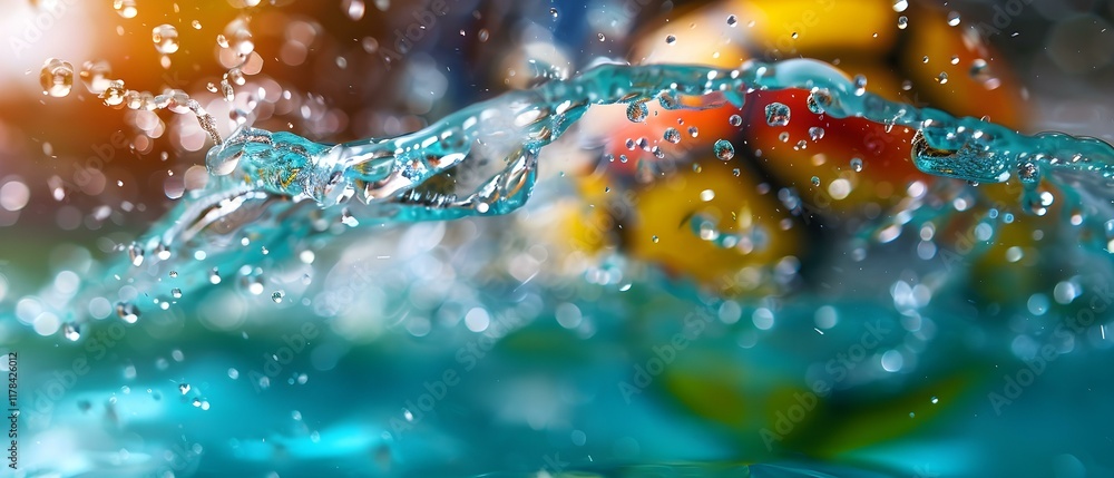 Aufkleber vibrant water splash with colorful objects beneath clear surface captured in high definition