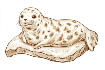 cute seal illustration with spots resting on rock, exuding charm