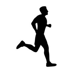 Silhouette of a running man or jogger or sprinter. Jogging and sprint concept icon or symbol. Healthy lifestyle. Full body black and white - Simple vector illustration.