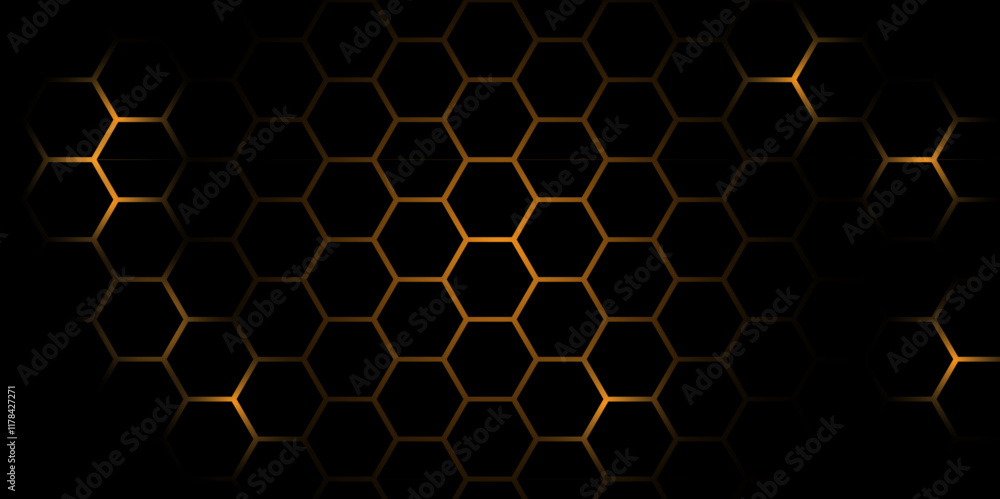 Poster abstract white and yellow light hexagon line in grey modern luxury futuristic background design. hex