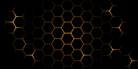 Fototapeta premium Abstract white and yellow light hexagon line in grey modern luxury futuristic background design. Hexagon background design white and lighting. Abstract background design. Vector design. Illustration. 