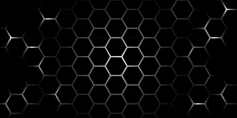 Abstract white and yellow light hexagon line in grey modern luxury futuristic background design. Hexagon background design white and lighting. Abstract background design. Vector design. Illustration. 