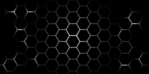 Fototapeta premium Abstract white and yellow light hexagon line in grey modern luxury futuristic background design. Hexagon background design white and lighting. Abstract background design. Vector design. Illustration. 