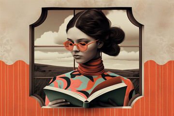 Retro Vintage Woman World Reading Day With A Book