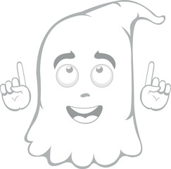 vector illustration character ghost cartoon, observing and with hands pointing up