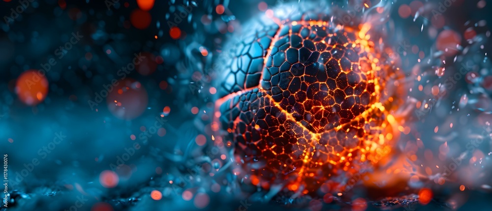 Aufkleber abstract glowing soccer ball with hexagonal pattern and vibrant particles in motion showcasing energ