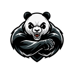 panda angry attacking with punch design logo illustration