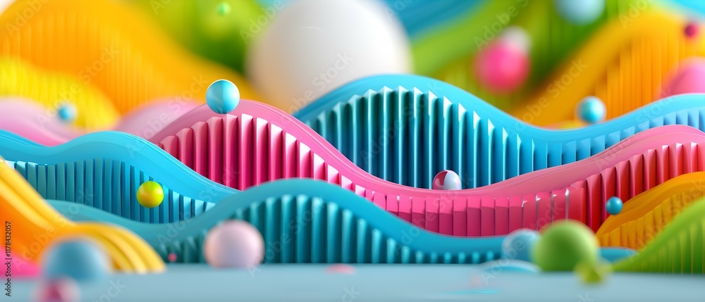 Fototapete vibrant abstract wave patterns with colorful shapes and textures in a playful environment