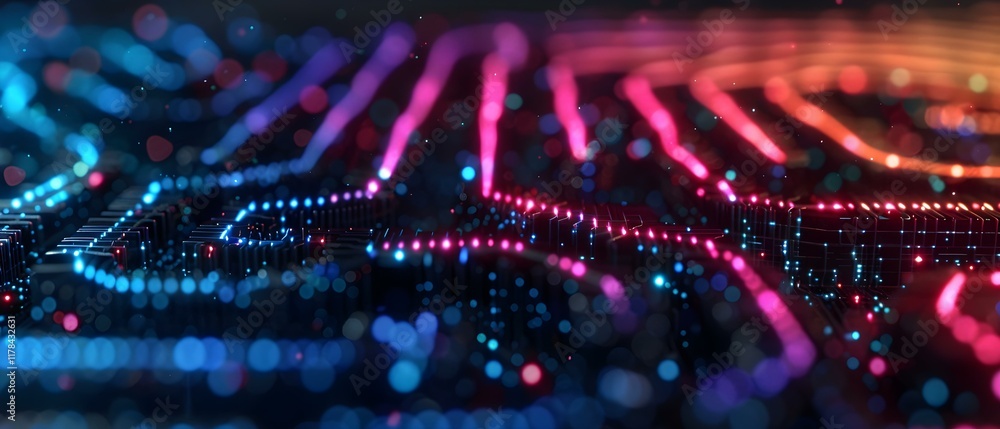 Aufkleber abstract electronic circuit with colorful light trails and bokeh effects for technology and innovati