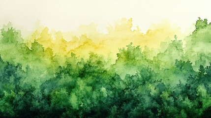 Watercolor Painting of a Lush Green Forest Landscape