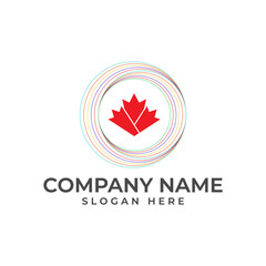 dynamic logo featuring maple leaf encircled by colorful concentric rings. conveys growth, unity, and global connectivity, for businesses in technology, education, or international cooperation