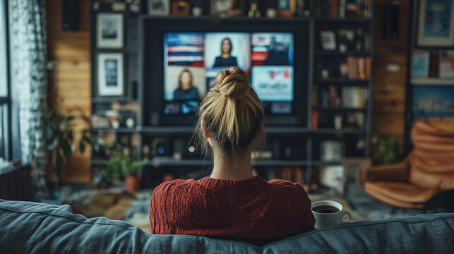 Watching news updates from home during an evening in the cozy living room