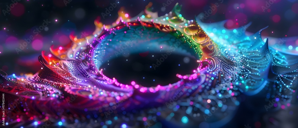 Poster vibrant abstract pattern with colorful waves and soft bokeh background in a mystical universe