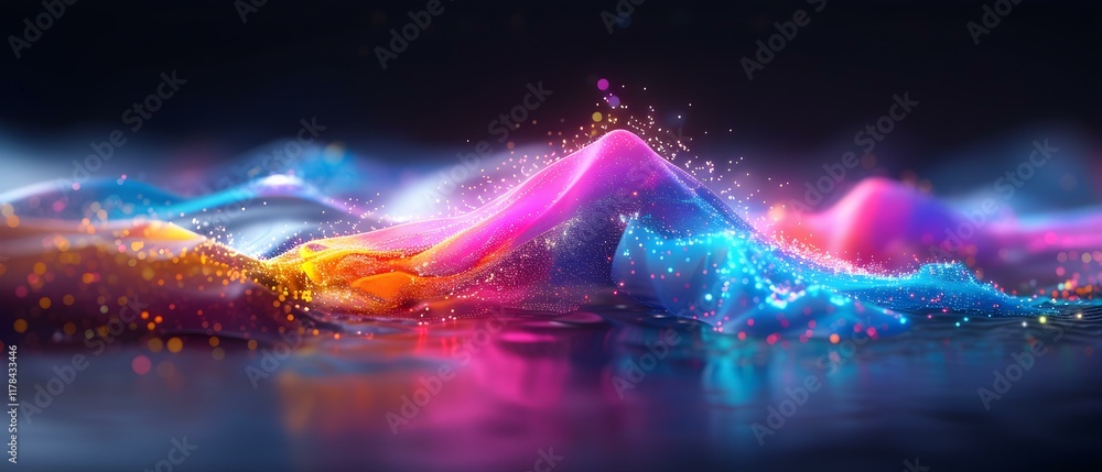 Poster abstract colorful waves of light and motion creating a dreamlike landscape in soft focus