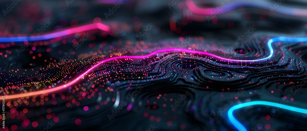 Poster Vibrant Abstract Background with Colorful Lighting and Flowing Patterns in Dark Setting
