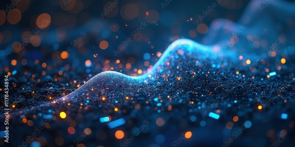 Poster cosmic data flow: a mesmerizing abstract background of swirling blue energy and glowing particles, e