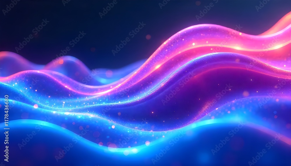 Aufkleber an abstract fluid iridescent holographic wave in motion, featuring vibrant neon colors that flow sea