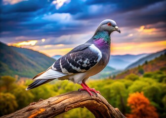 Fototapeta premium Black and White Dove Landscape Photography, AI Art, Urban Dove, Nature, Monochrome, Feathers, Flying Dove, Birds, Black and White, Cityscape, Park, Forest, Sky, Clouds, Artistic, Photogr
