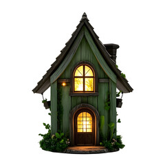 Enchanting fairy house with lit window