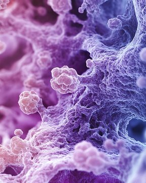 Microscopic image of connective tissue cells with visible extracellular matrix and fibroblasts for scientific study