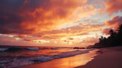 Fototapeta premium Tropical Beach at Sunset with Soft Waves