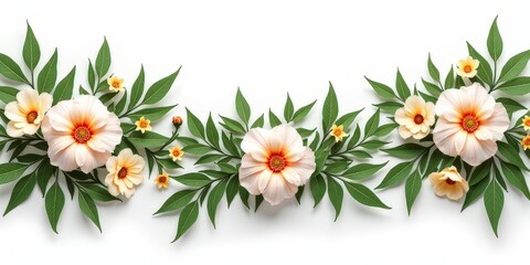 Floral Border: Delicate peach flowers and lush green leaves create a graceful, feminine border, perfect for adding a touch of nature and elegance to your designs.  