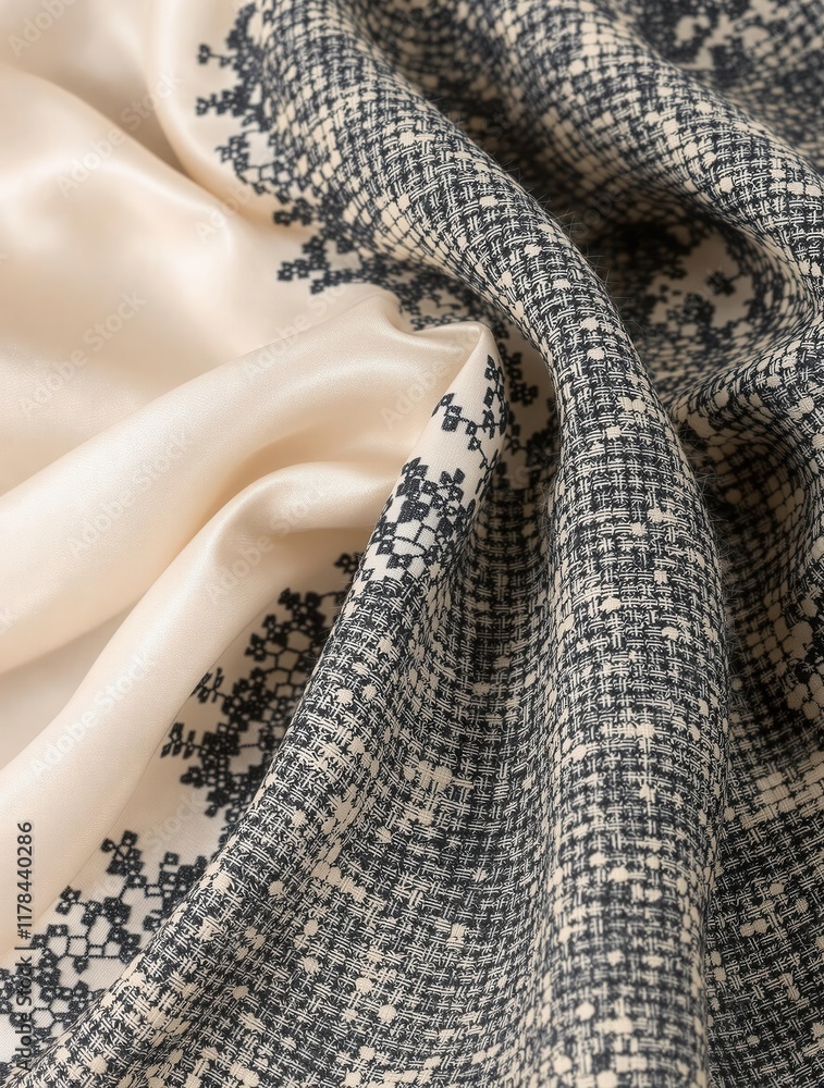 Poster elegant textured fabric with black and white patterns on beige background
