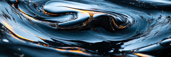 Volunteers cleaning oil spills to save aquatic wildlife, with abstract waves of black and blue symbolizing both the struggle and the hope of restoration.  
