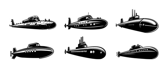 Fototapeta premium submarine silhouette set, isolated background