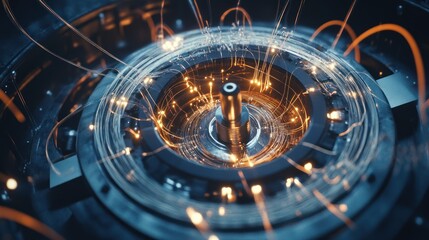 Abstract technological circular mechanism with glowing energy.