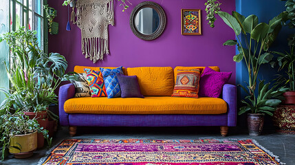 Vibrant Boho Living Room Decor with Plants