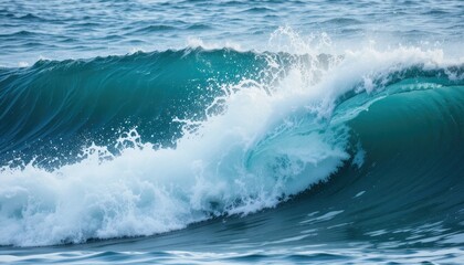 Fototapeta premium Ocean waves in motion, showing the energy of the sea with splashes and mist.
