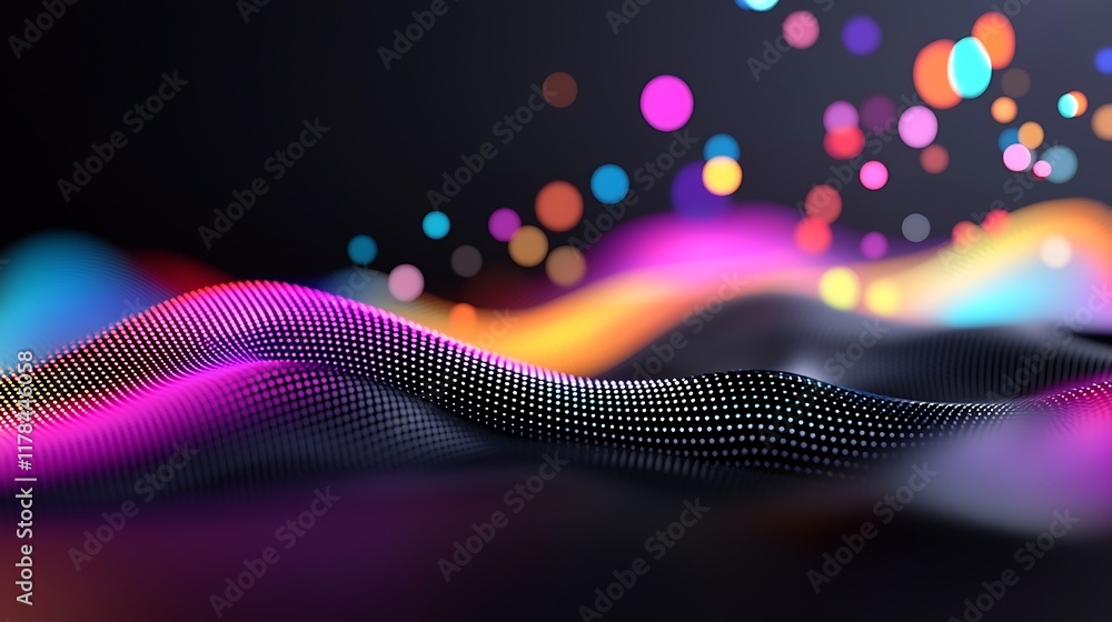 Aufkleber abstract colorful wave with glowing particles.