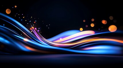 Obraz premium Abstract dark blue and orange glowing waves with bokeh lights.