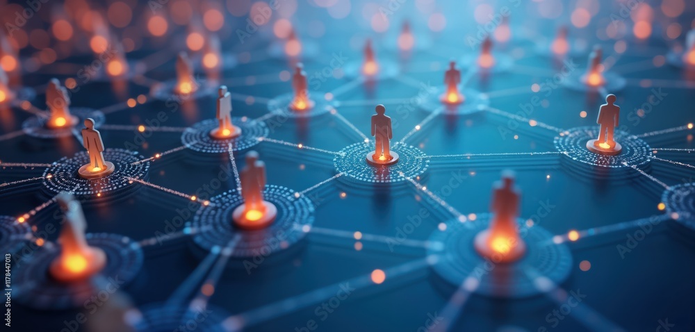 Poster Abstract visualizes global network connections. People connect in digital space. Modern tech concept. Communication network. Future of communication. Abstract tech elements. Global online community.