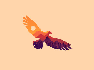 Nature landscape masked with eagle shape vector